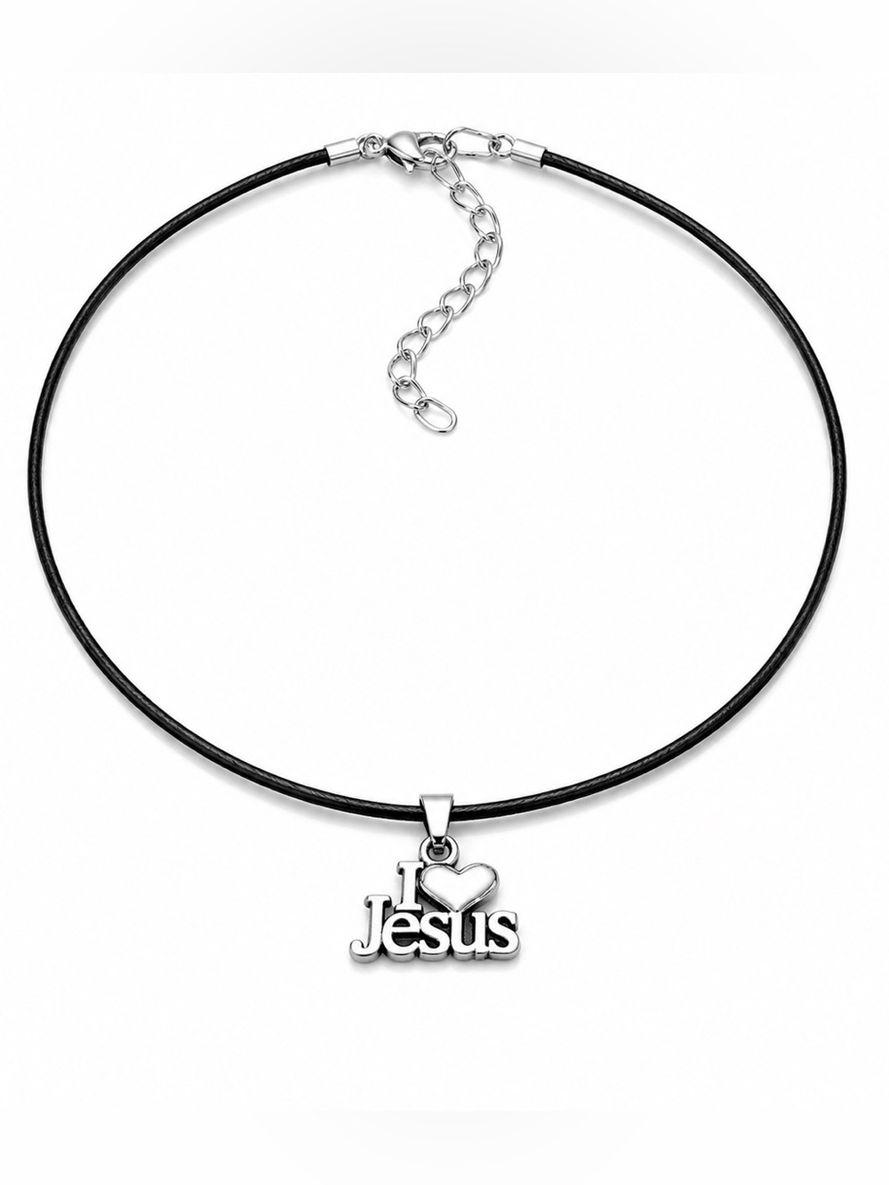 I Love Jesus Black Cord Pendant Necklace - Faith-Inspired Jewelry